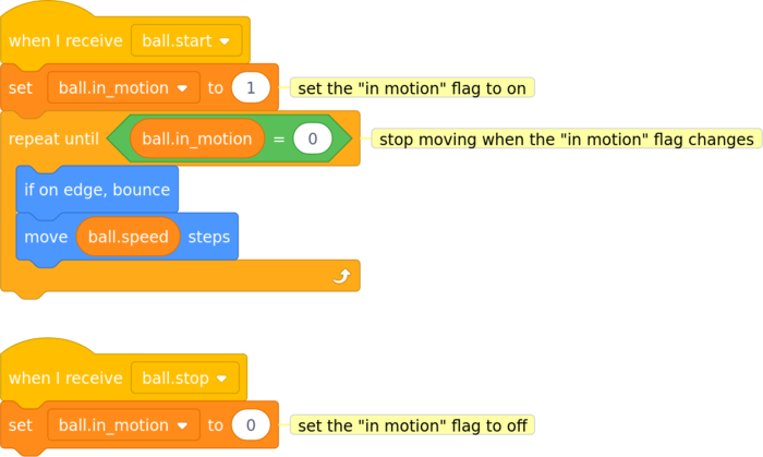 code to start and stop the ball moving