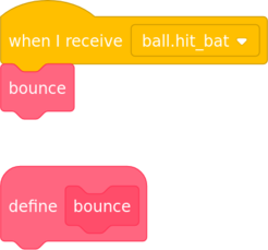 code to make ball react when it hits bat