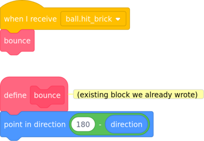 code to make ball bounce off brick