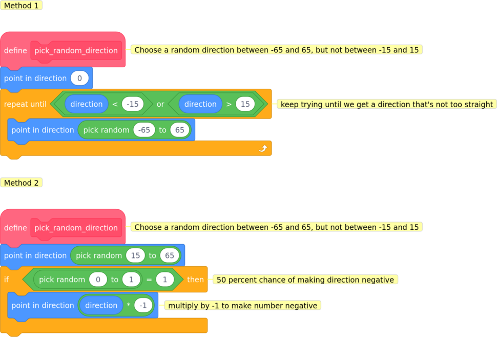 code to choose a random starting direction for the ball