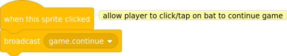code move the game on to the next stage by clicking the bat