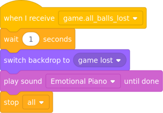 code to run when the player loses the game