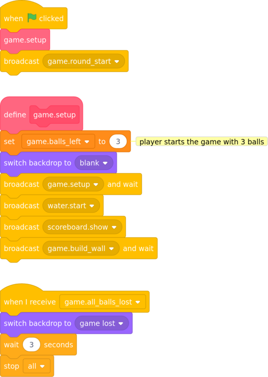 code to set up the game