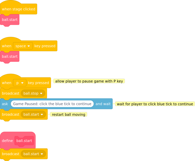 code to broadcast ball “start” & “stop” messages from the stage