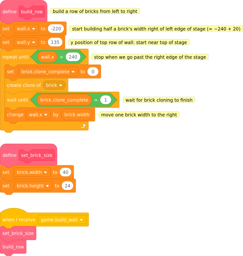 code to build a row of bricks