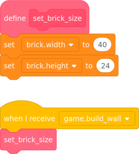 code to initialise brick size variables